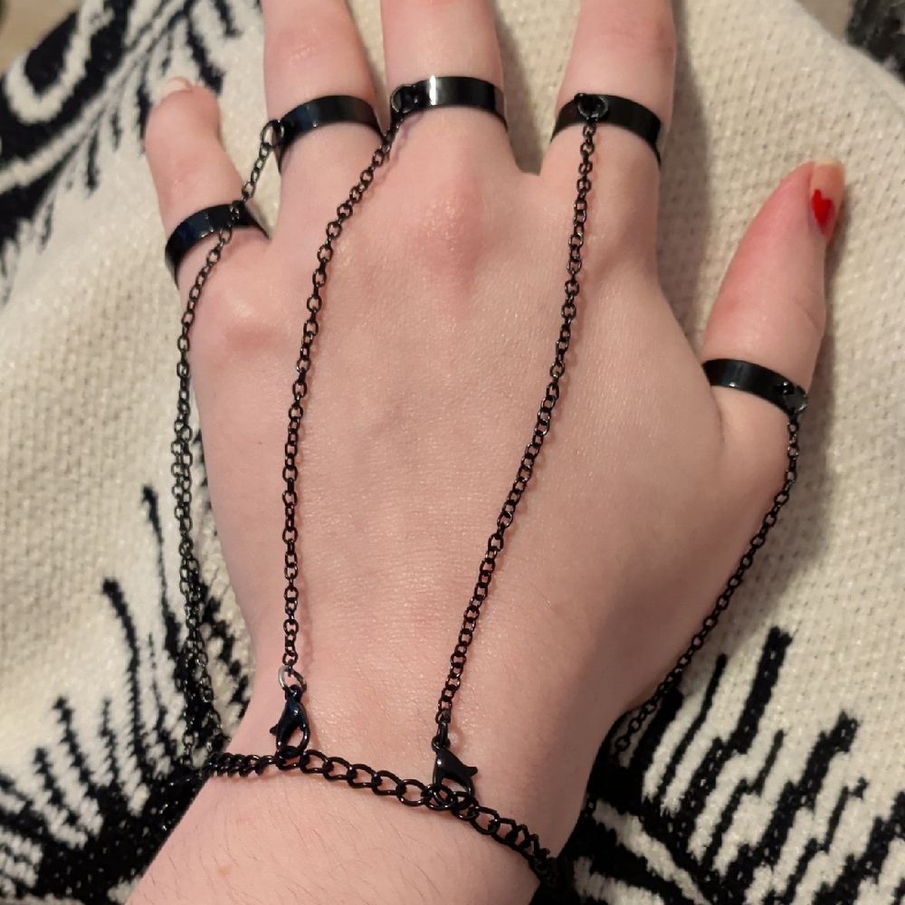 Elegant Black Chain Ring Set